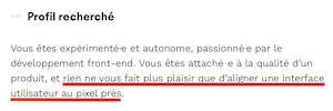 Extrait d’offre d’emploi évoquant le pixel perfect