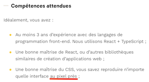 Extrait d’offre d’emploi évoquant le pixel perfect