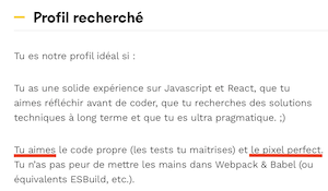 Extrait d’offre d’emploi évoquant le pixel perfect