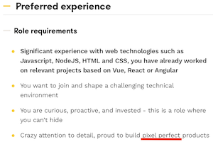 Extrait d’offre d’emploi évoquant le pixel perfect