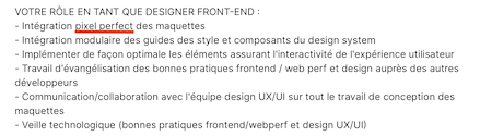 Extrait d’offre d’emploi évoquant le pixel perfect